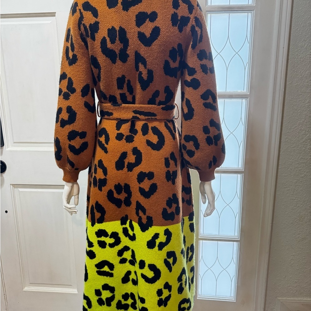 FARM RIO X ANTHROPOLOGIE Leopard Colorblock SWEATER DRESS- SIZE SMALL - Picture 6 of 14
